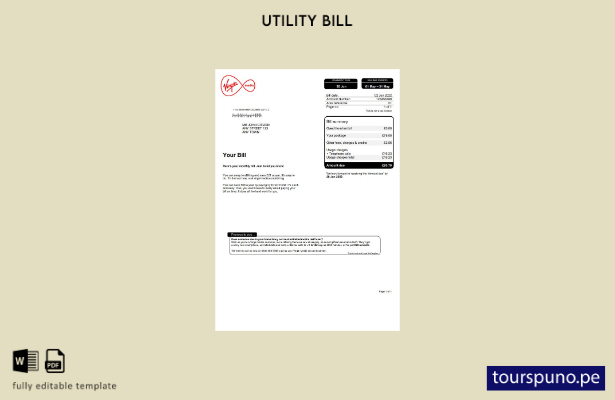 lista para imprimir plantilla de factura de servicios públicos de Virgin Media d